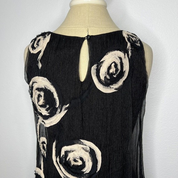 Yoana Baraschi Black & Ivory Floral Sleeveless Crepe Overlay Dress Sz M - Picture 6 of 12